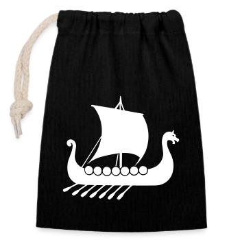 Viking Ship - Closable cotton gift bag (14x20cm) - black - Front