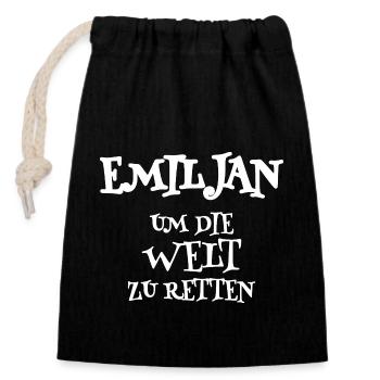 Retter Emiljan - Verschließbarer Geschenkbeutel aus Baumwolle (14x20cm) - Schwarz - Vorne