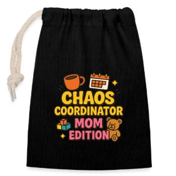 Chaos Coordinator – Mom Edition - Verschließbarer Geschenkbeutel aus Baumwolle (14x20cm) - Schwarz - Vorne