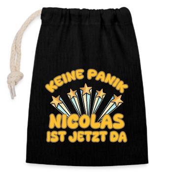 Gift for Nicolas - Closable cotton gift bag (14x20cm) - black - Front