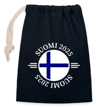 Finlande 2025 Suomi - Sac cadeau en coton avec cordon (14 x 20 cm) - bleu marine - Devant