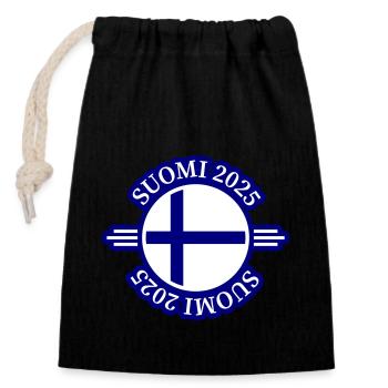 Suomi 2025 Finlande - Sac cadeau en coton avec cordon (14 x 20 cm) - noir - Devant