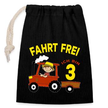 tracteur anniversaire motif 3 ans garçons cadeau - Sac cadeau en coton avec cordon (14 x 20 cm) - noir - Devant