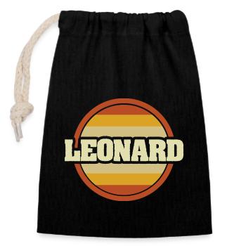 Geschenk für Leonard - Verschließbarer Geschenkbeutel aus Baumwolle (14x20cm) - Schwarz - Vorne
