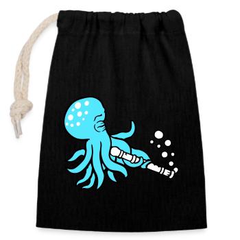 Oktopus Flöte Musik spielen Bläschen unter Wasser - Verschließbarer Geschenkbeutel aus Baumwolle (14x20cm) - Schwarz - Vorne