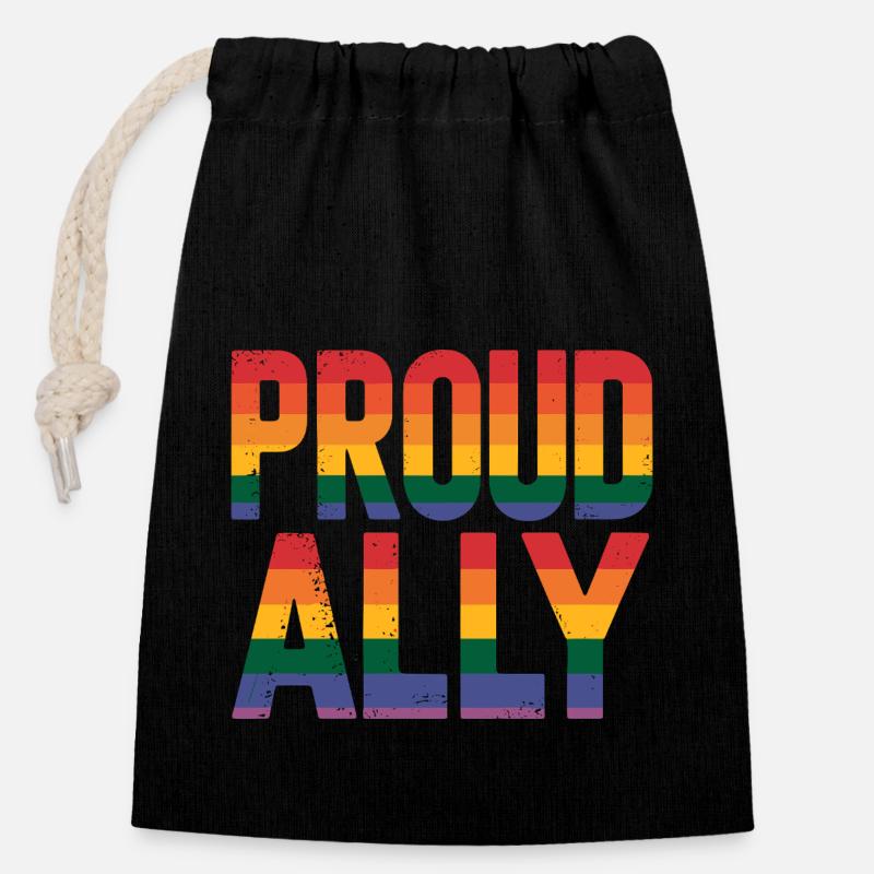 Proud Ally: Stolzer Verbündeter - Verschließbarer Geschenkbeutel aus Baumwolle (14x20cm) - Schwarz