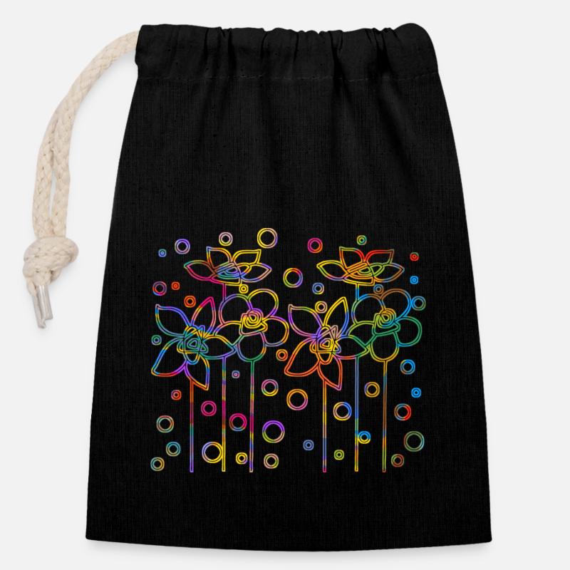Flowers - Closable cotton gift bag (14x20cm) - black