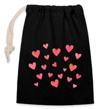hearts - Closable cotton gift bag (14x20cm) - black - Front