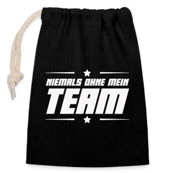niemals_ohne_mein_team- - Closable cotton gift bag (14x20cm) - black - Front