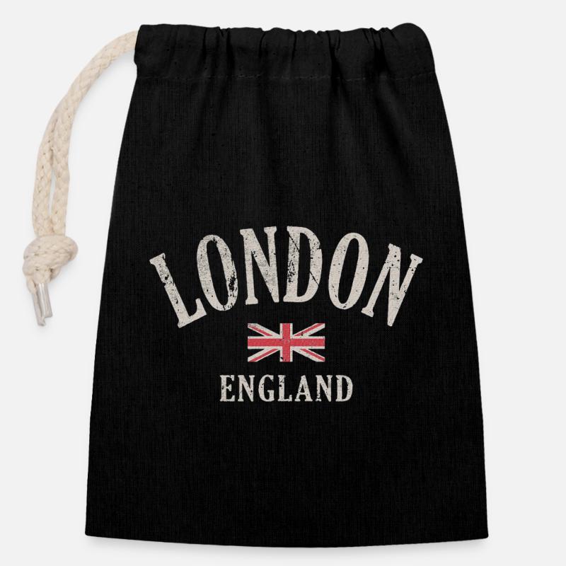 Londres Vintage Union Jack - Sac cadeau en coton avec cordon (14 x 20 cm) - noir