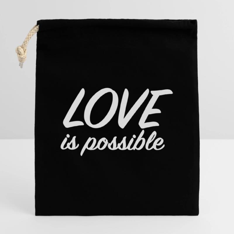 Love Is Possible - Romantic Minimalist Script Closable cotton gift bag (14x20cm)