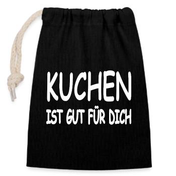 Kuchen - Verschließbarer Geschenkbeutel aus Baumwolle (14x20cm) - Schwarz - Vorne