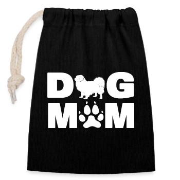 Tibetan Spaniel Dog Mom Paw Print Puppy Gift - Closable cotton gift bag (14x20cm) - black - Front