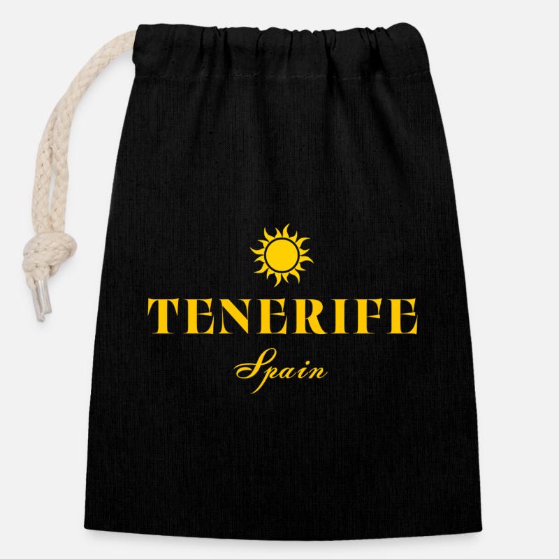 Typographie du soleil de Tenerife - Sac cadeau en coton avec cordon (14 x 20 cm) - noir