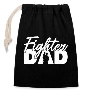 Fighter Dad White Silhouette Bold Slogan Art - Closable cotton gift bag (14x20cm) - black - Front
