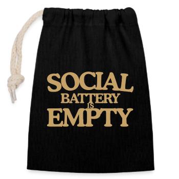 Social Battery est vide, Rétro Dicton, Design - Sac cadeau en coton avec cordon (14 x 20 cm) - noir - Devant