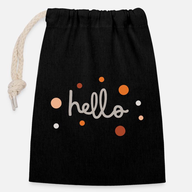 Hello Cute Minimal Typography Soft Aesthetic Desig - Closable cotton gift bag (14x20cm) - black