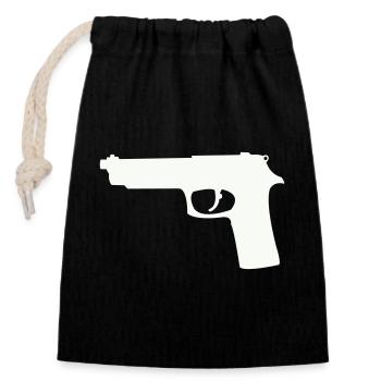 Pistol silhouette in contrast - Closable cotton gift bag (14x20cm) - black - Front