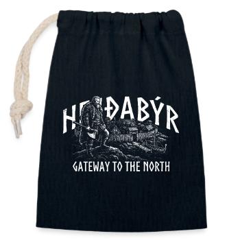 HEIÐABÝR - Porte d’entrée vers le Nord - Sac cadeau en coton avec cordon (14 x 20 cm) - bleu marine - Devant