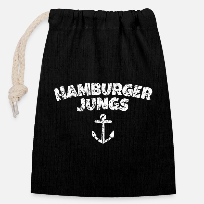 Hamburger Jungs aus Hamburg - Verschließbarer Geschenkbeutel aus Baumwolle (14x20cm) - Schwarz