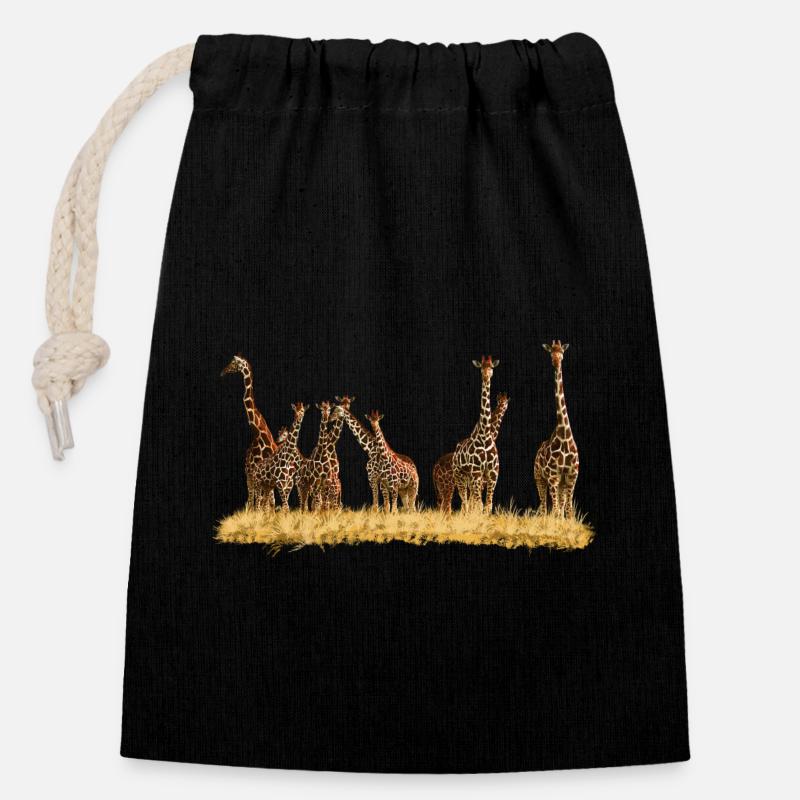 Giraffes - Closable cotton gift bag (14x20cm) - black