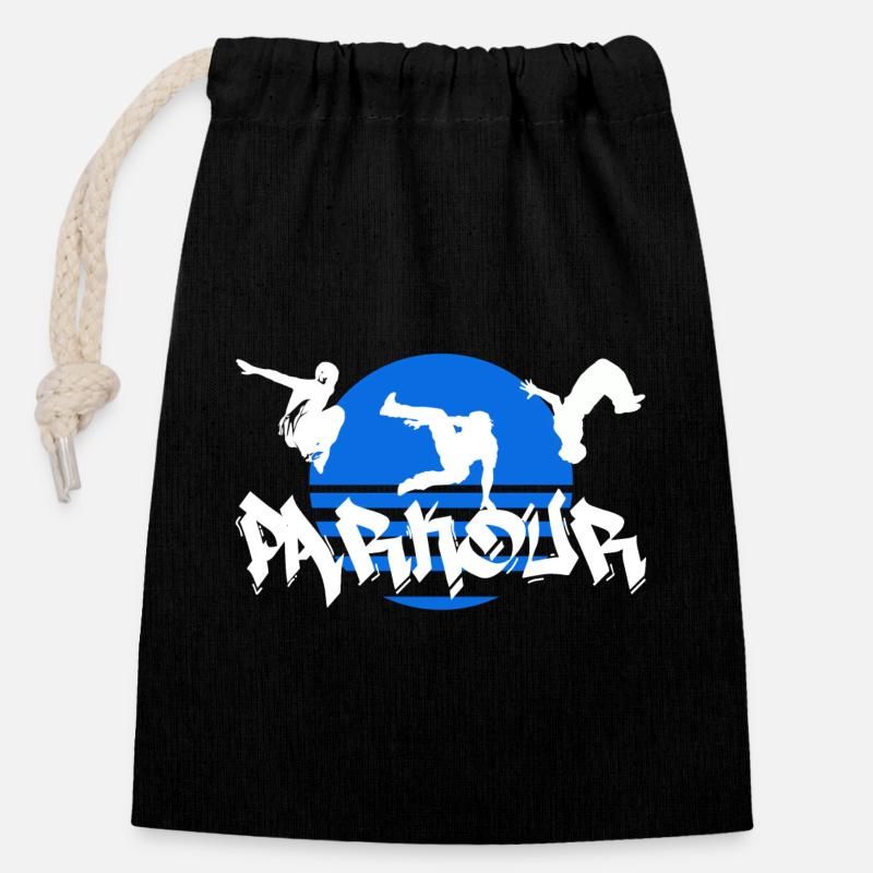 Parkour - Sac cadeau en coton avec cordon (14 x 20 cm) - noir