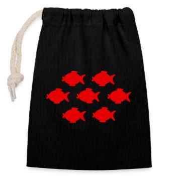 T-shirt poisson, T-shirt poisson, pêche au poisson - Sac cadeau en coton avec cordon (14 x 20 cm) - noir - Devant