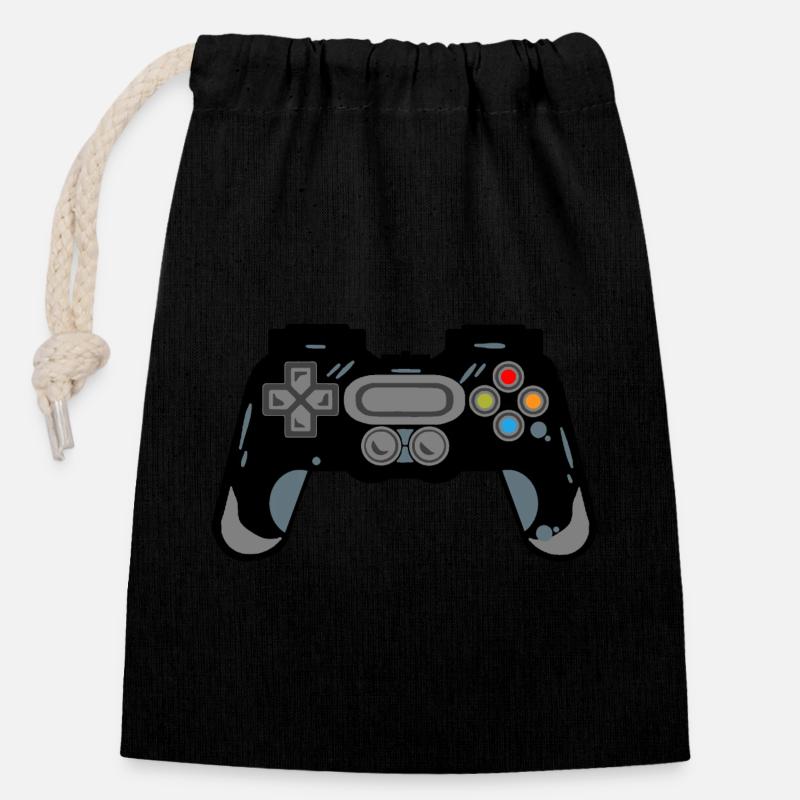 Retro Controller Silhouette - Verschließbarer Geschenkbeutel aus Baumwolle (14x20cm) - Schwarz