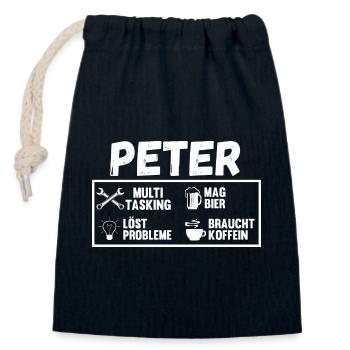 Peter - Verschließbarer Geschenkbeutel aus Baumwolle (14x20cm) - Navy - Vorne