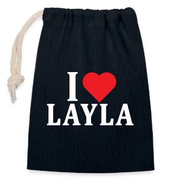 T-Shirt Ich liebe Layla T-Shirt Geschenkidee - Verschließbarer Geschenkbeutel aus Baumwolle (14x20cm) - Navy - Vorne