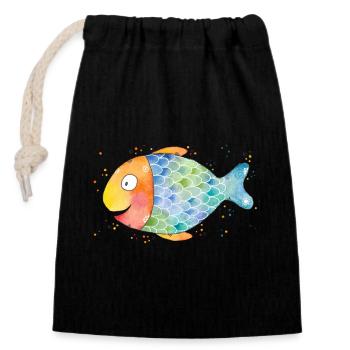 Fisch Jolly - Verschließbarer Geschenkbeutel aus Baumwolle (14x20cm) - Schwarz - Vorne