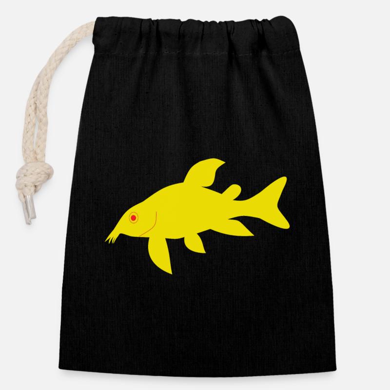 Red and yellow corydoras - Closable cotton gift bag (14x20cm) - black