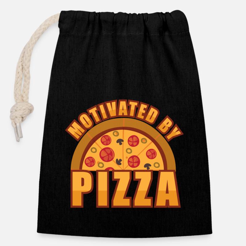 Motivated by Pizza - Verschließbarer Geschenkbeutel aus Baumwolle (14x20cm) - Schwarz