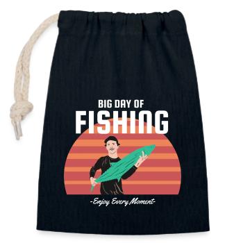 Grande journée de pêche, profitez chaque instant - Sac cadeau en coton avec cordon (14 x 20 cm) - bleu marine - Devant