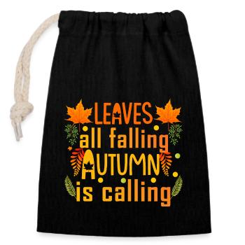 Leaves all falling autumn is calling - Closable cotton gift bag (14x20cm) - black - Front