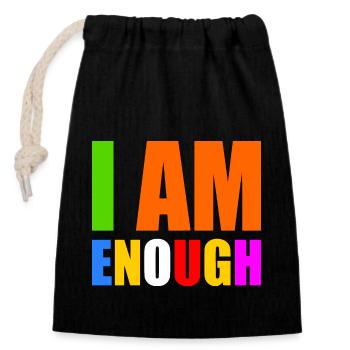 I am enough - Sac cadeau en coton avec cordon (14 x 20 cm) - noir - Devant