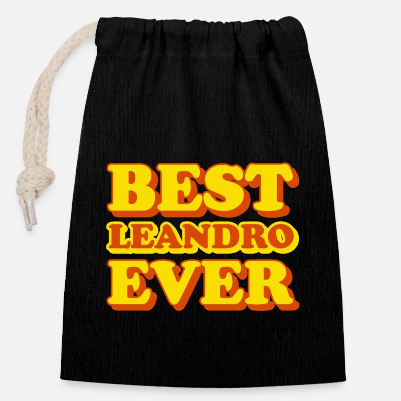 Leandro First Name Funny Gift - Closable cotton gift bag (14x20cm) - black