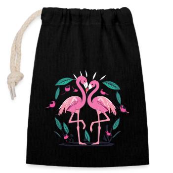 Confiance et affection - Flamants roses de l’amour - Sac cadeau en coton avec cordon (14 x 20 cm) - noir - Devant