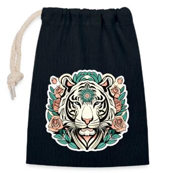 Tigre avec des fleurs de roses cadeau - Sac cadeau en coton avec cordon (14 x 20 cm) - bleu marine - Devant