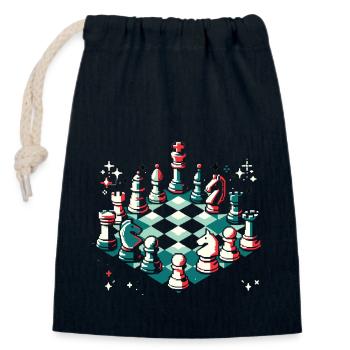 Pixel Chess Art Chess joueur cadeau - Sac cadeau en coton avec cordon (14 x 20 cm) - bleu marine - Devant