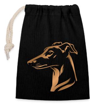 Greyhound whippet, dog head, drawing bronze - Closable cotton gift bag (14x20cm) - black - Front