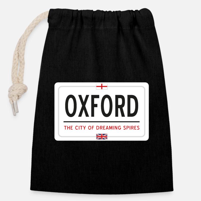 Panneau de la ville d’Oxford - Sac cadeau en coton avec cordon (14 x 20 cm) - noir