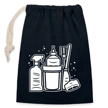 Humour faire le ménage - Sac cadeau en coton avec cordon (14 x 20 cm) - bleu marine - Devant