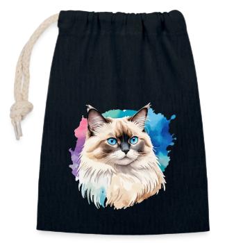 Birmakatze Wasserfarben - Verschließbarer Geschenkbeutel aus Baumwolle (14x20cm) - Navy - Vorne