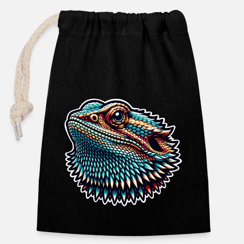 Bartagame Bartagamen Bearded Dragon - Verschließbarer Geschenkbeutel aus Baumwolle (14x20cm) - Schwarz