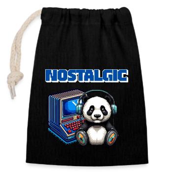 Nostalgie Panda Retro Gaming Motiv - Verschließbarer Geschenkbeutel aus Baumwolle (14x20cm) - Schwarz - Vorne