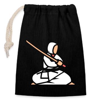iaido - Verschließbarer Geschenkbeutel aus Baumwolle (14x20cm) - Schwarz - Vorne