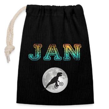 JAN - Beautiful boy name with dinosaur - Closable cotton gift bag (14x20cm) - black - Front