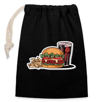 HAMBURGER FAST FOOD SNACK BUN BURGER - Closable cotton gift bag (14x20cm) - black - Front