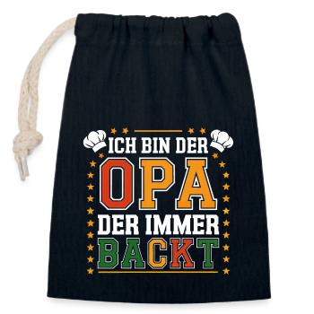 Ich bin der Opa der immer backt lustiger Opaspruch - Verschließbarer Geschenkbeutel aus Baumwolle (14x20cm) - Navy - Vorne